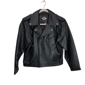 Harley Davidson Black Leather Biker Jacket Youth XL